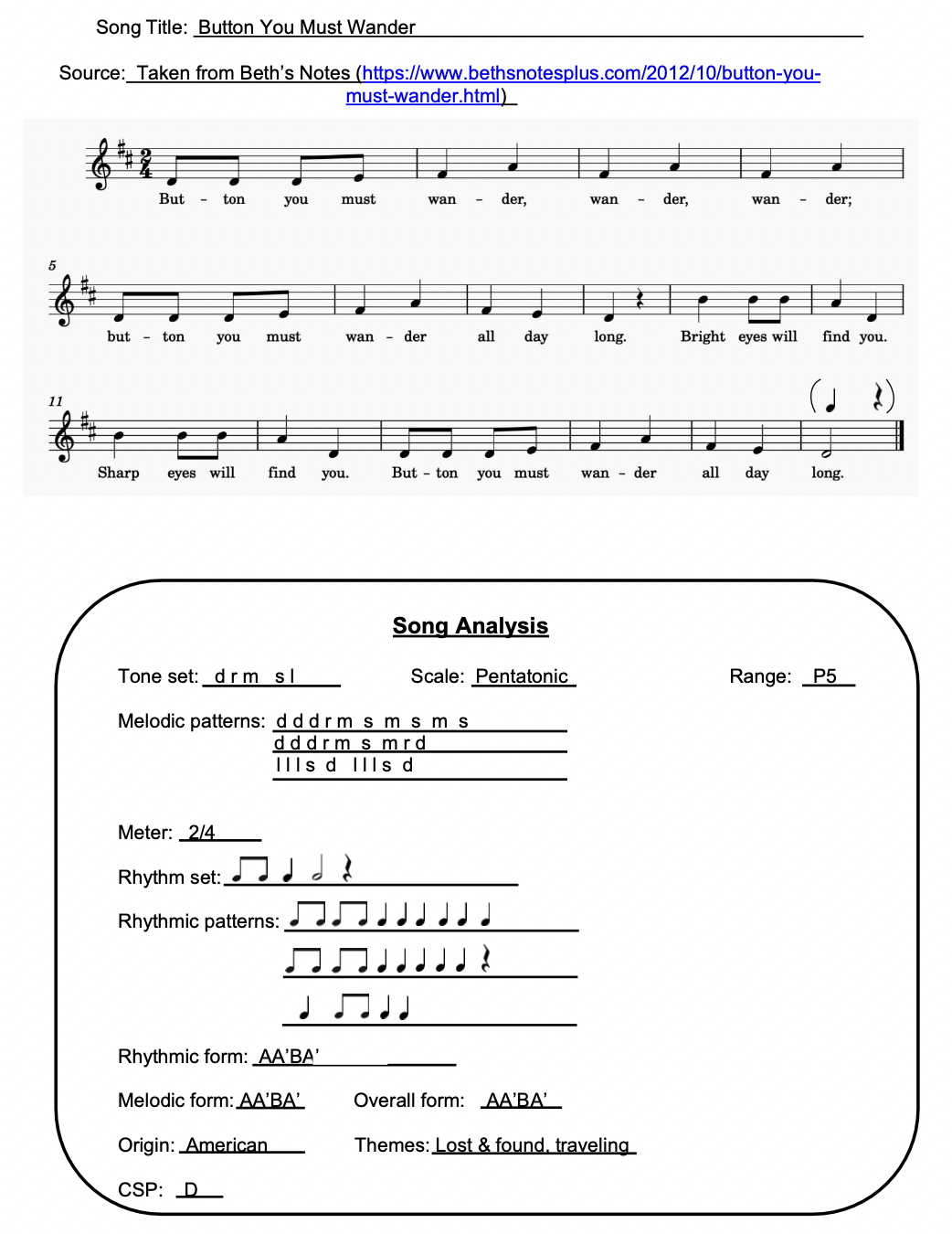 Button You Must Wander – Mrs. Hale's Harmonies